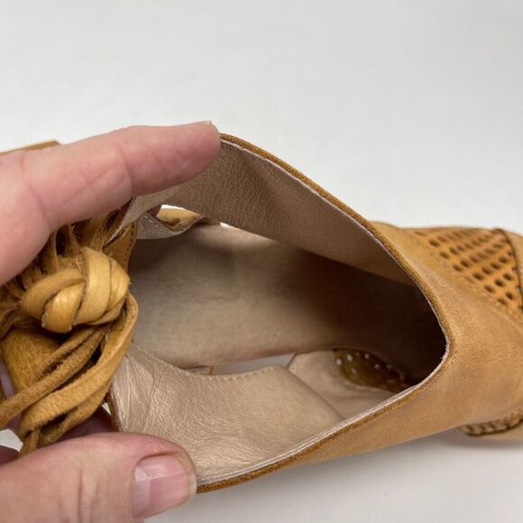 Free People Cognac Brown Leather + Wooden Platform Revolver Clog Sandal Size 38 - Picture 6 of 8